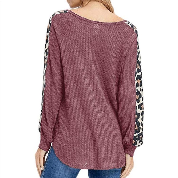 Waffle Knit Leopard Tunic Sweater - Picture 2 of 4
